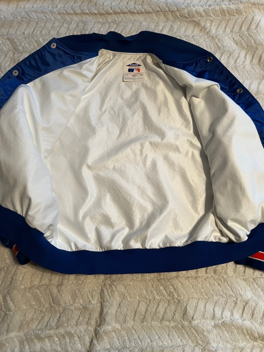 Vintage 90s New York Mets Blue & Orange Satin Athletic Jacket - Picture 3 of 6
